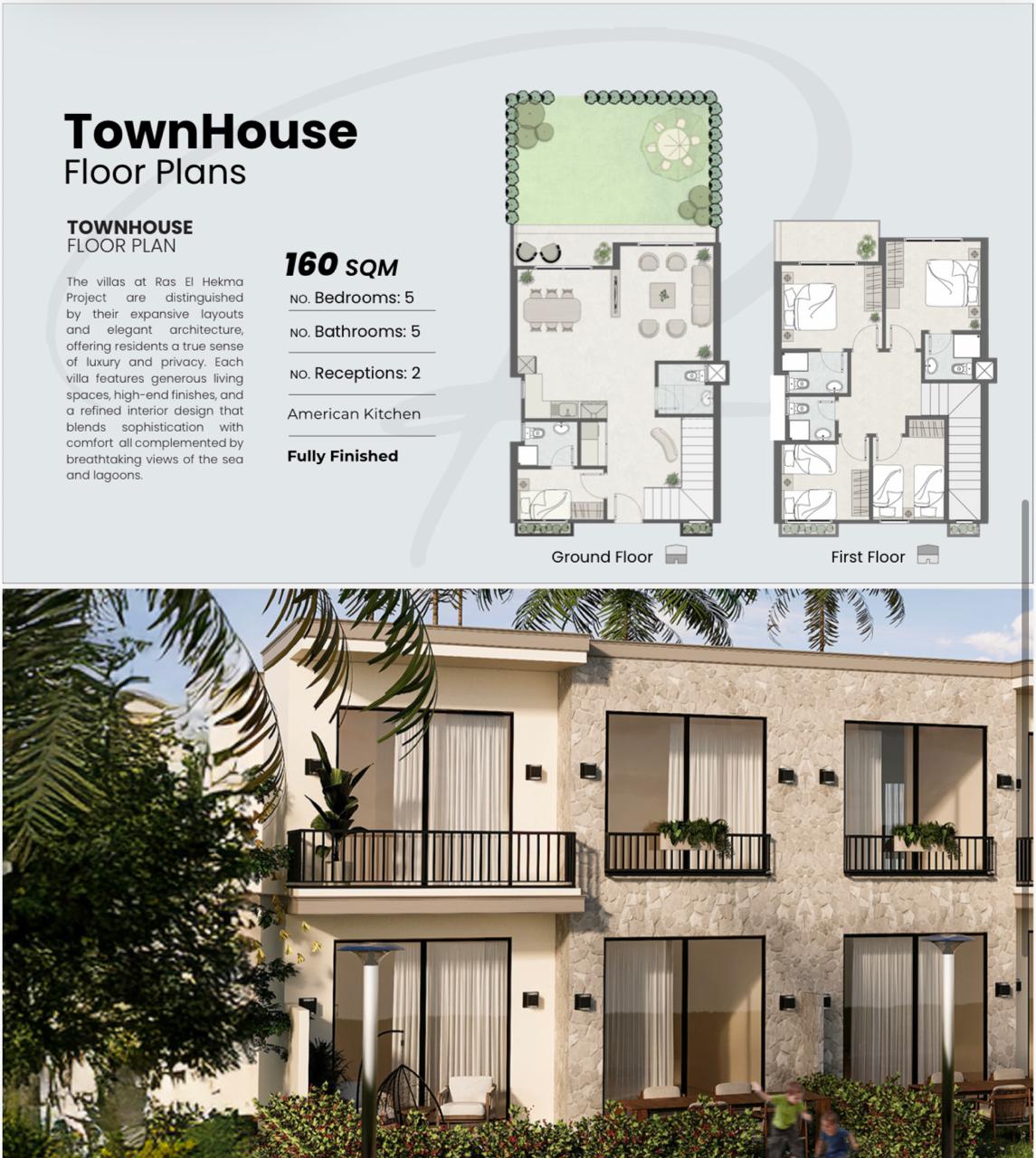 Townhouse villa floor plan and exterior